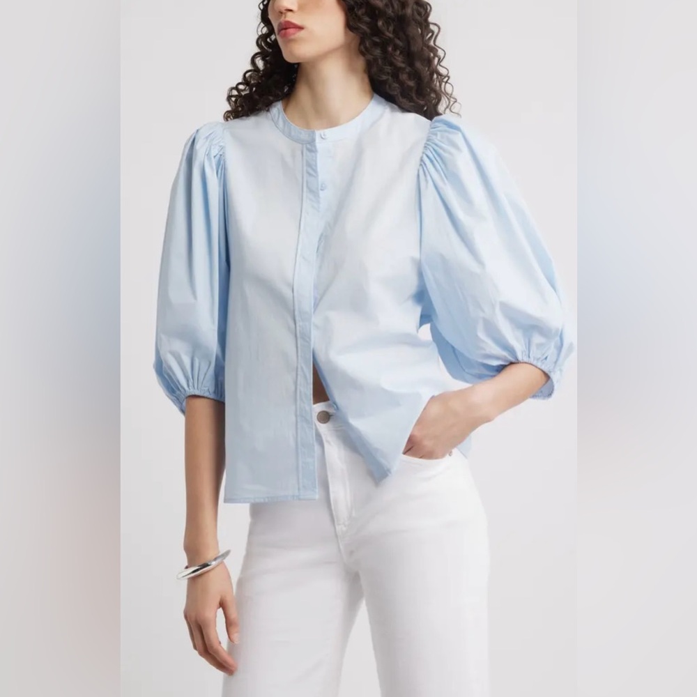 NWT Nordstrom Womens Short Sleeve Shirt With Puff Sleeves